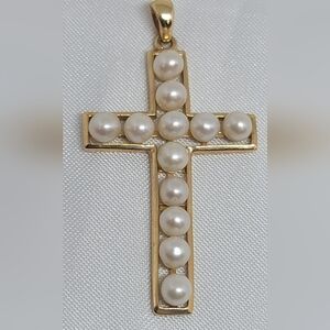 14k Cultured Pearl Cross Pendant